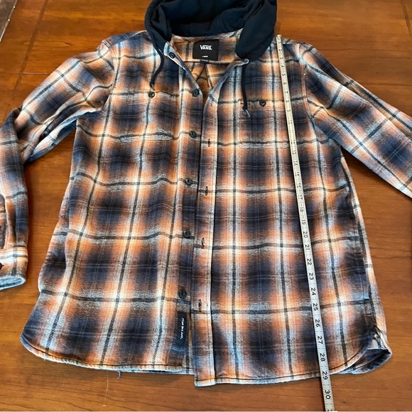 Vans LOPES hooded flannel shirt orange black plaid classic fit size Large - Picture 9 of 11